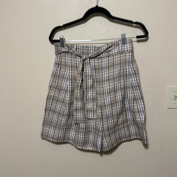Massimo Dutti Check Linen Blend Bermuda Shorts Size 6 - Picture 2 of 9